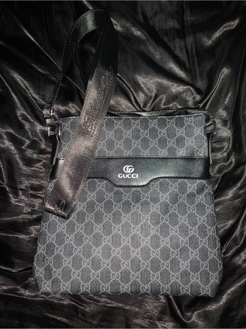 GG Designer Inspired * Black Monogram Crossbody Messenger Bag